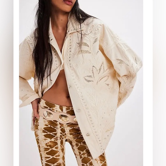 Free People Cream Jean Jacket NWT - Picture 2 of 11